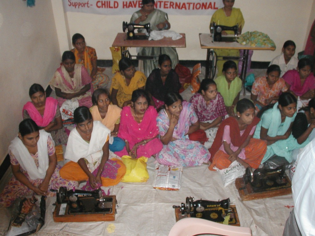 Young women receiving a free tailoring course at the MVP Women's Program in Ghaziabad