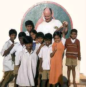 Tom Shephard with admirers in Hyderabad